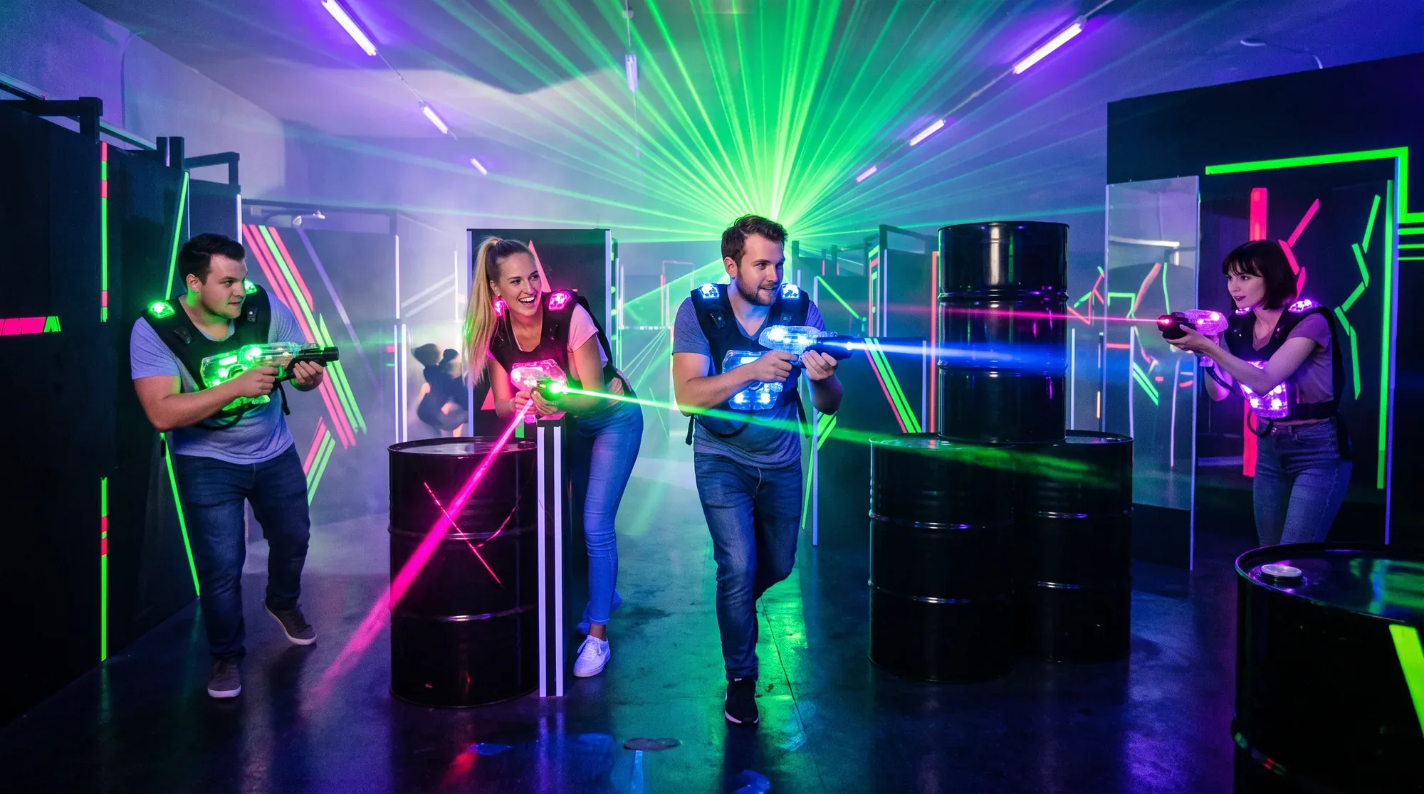 Gruppe in der Neon-Lasertag-Arena